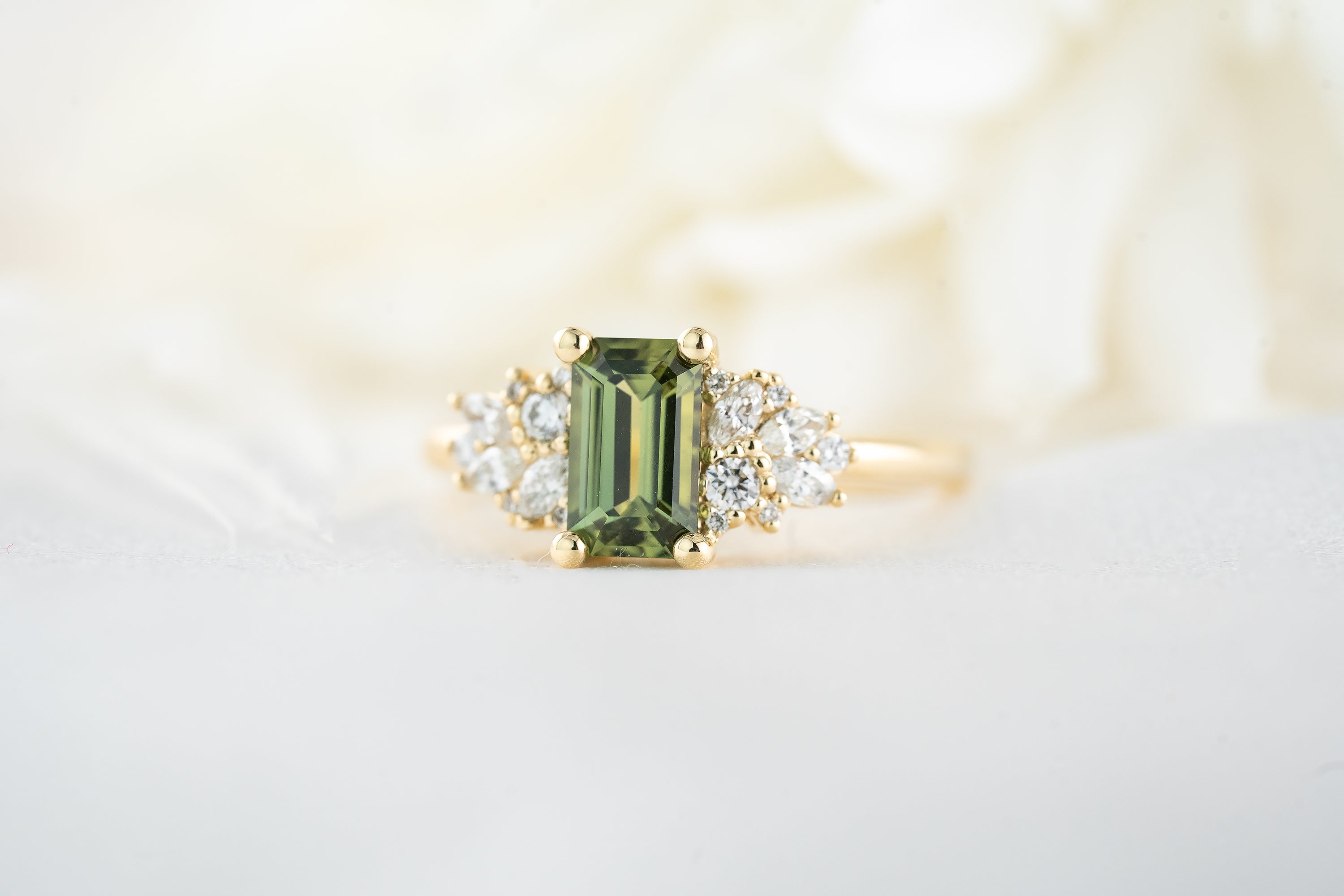 The Rosalie Ring | 1.26 CT Emerald Cut Green Sapphire - Lavender Creek Gems 