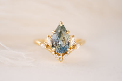 The Aurora Ring | 3.11 CT Pear Light Blue Bicolor Sapphire