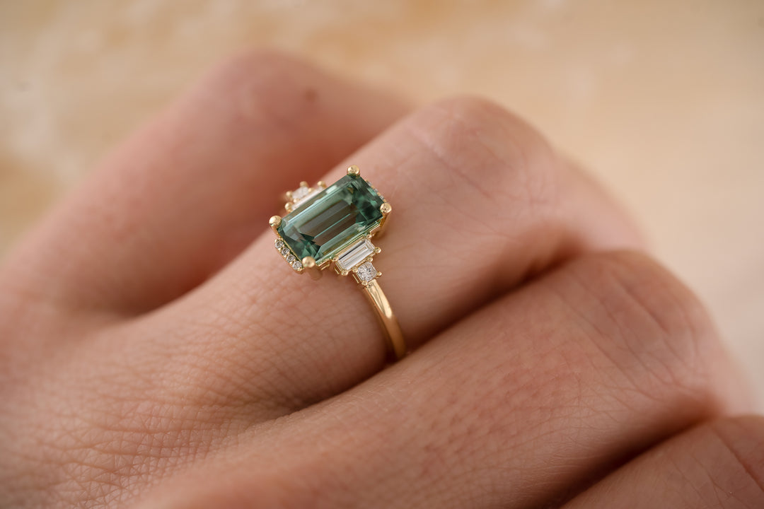 The Sura 2.05 CT Emerald Cut Lagoon Blue Tourmaline Ring