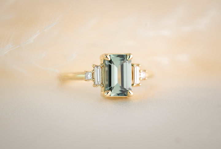 The Mira 1.48 CT Emerald Cut Steel Blue Sapphire Ring