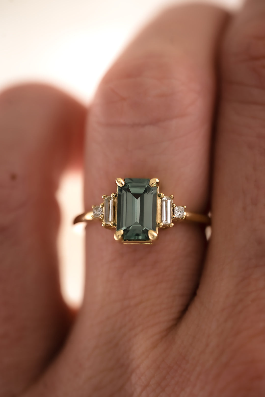 The Mira 1.48 CT Emerald Cut Steel Blue Sapphire Ring