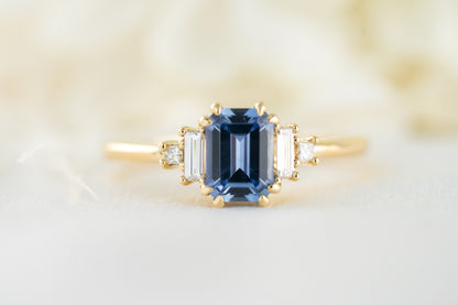 The Mira Ring | 1 CT Emerald Cut Blue Sapphire