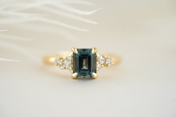The Lyria Ring - 1.61 CT Teal Emerald Cut Montana Sapphire