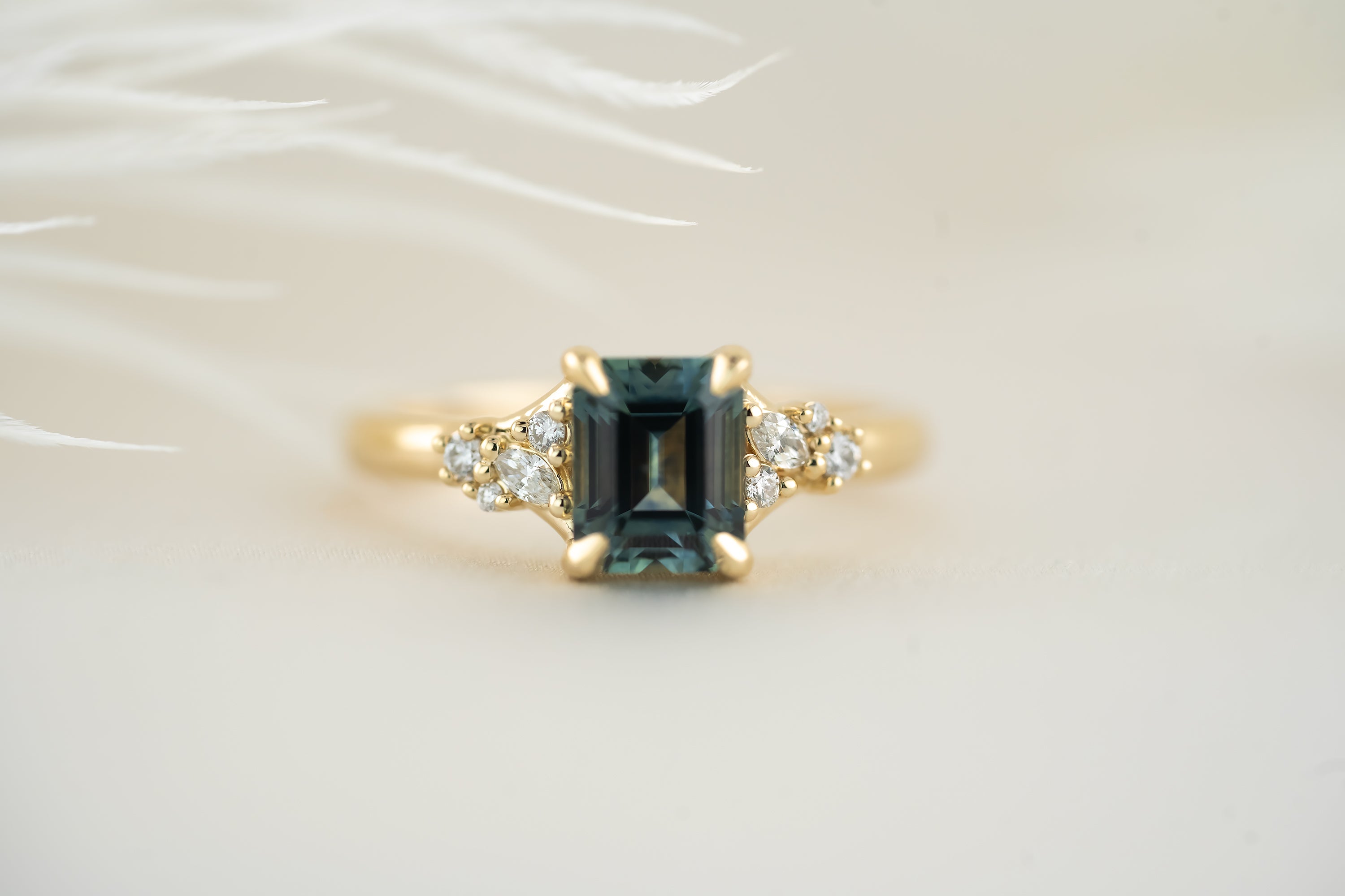 The Lyria Ring - 1.61 CT Teal Emerald Cut Montana Sapphire - Lavender Creek Gems 