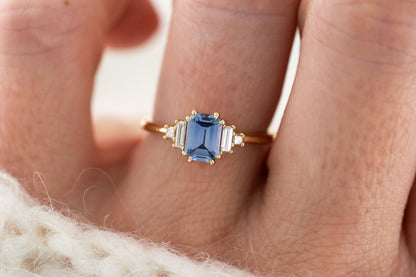 The Mira Ring | 1 CT Emerald Cut Blue Sapphire