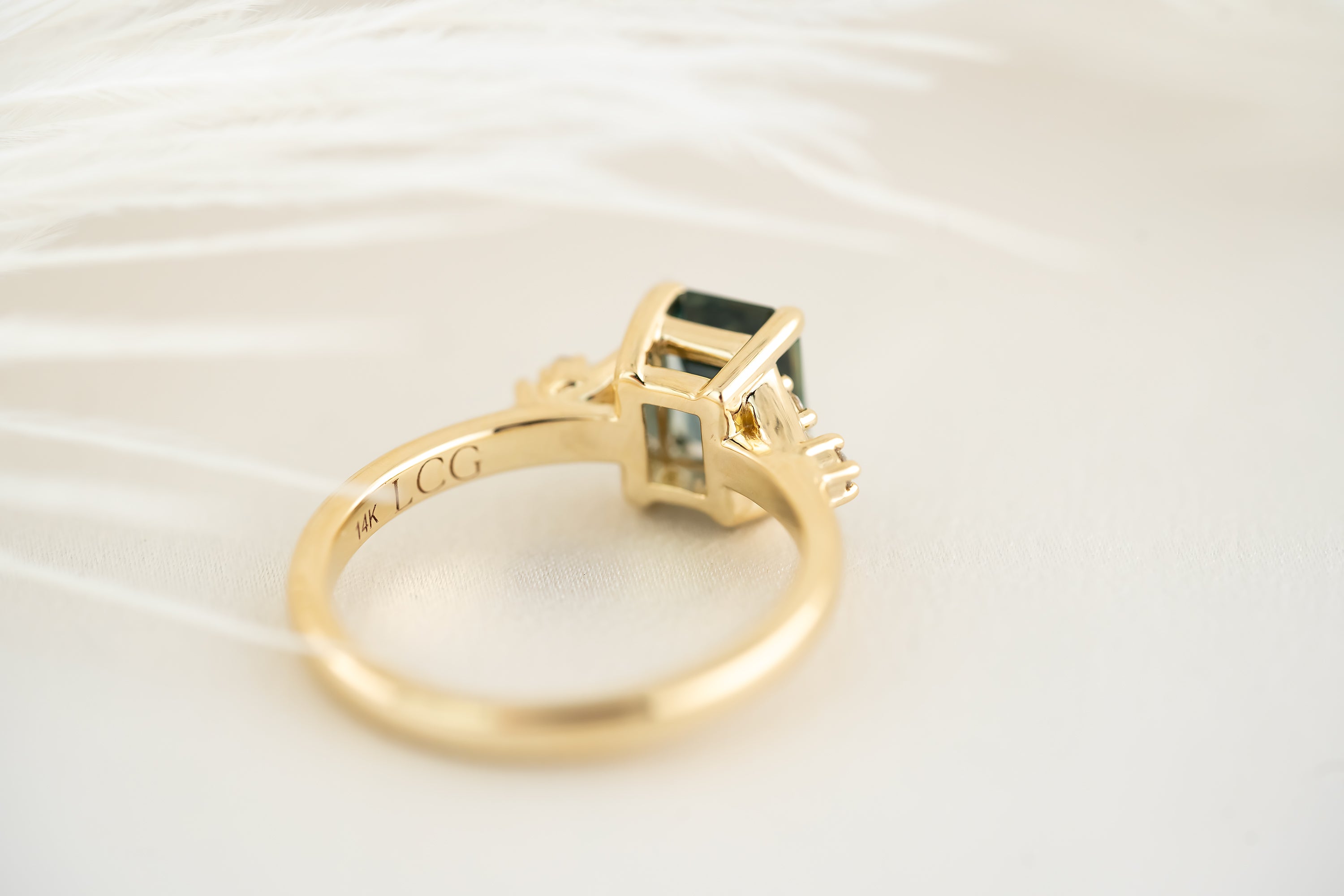 The Lyria Ring - 1.61 CT Teal Emerald Cut Montana Sapphire - Lavender Creek Gems 