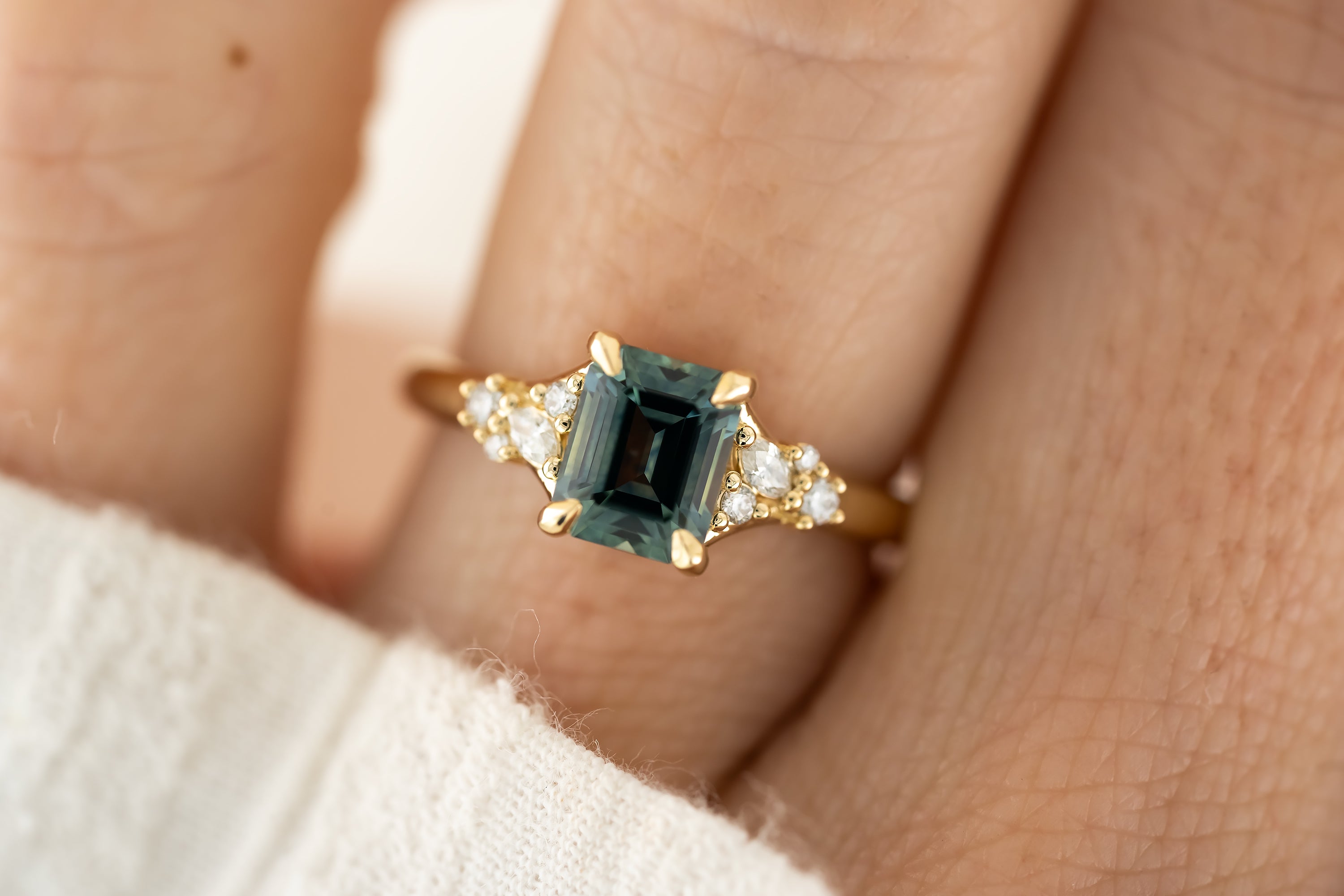 The Lyria Ring - 1.61 CT Teal Emerald Cut Montana Sapphire