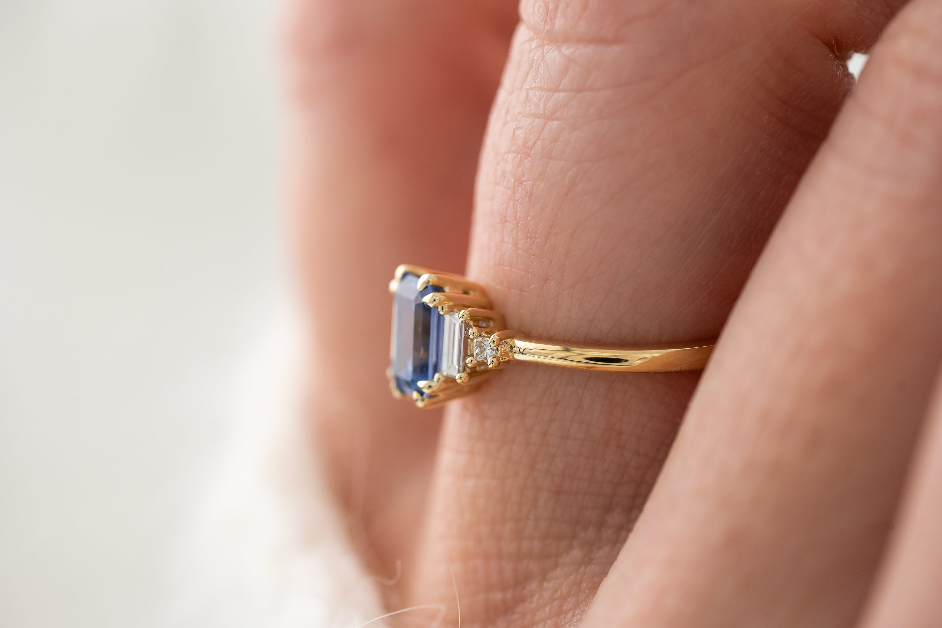 The Mira Ring | 1 CT Emerald Cut Blue Sapphire - Lavender Creek Gems 