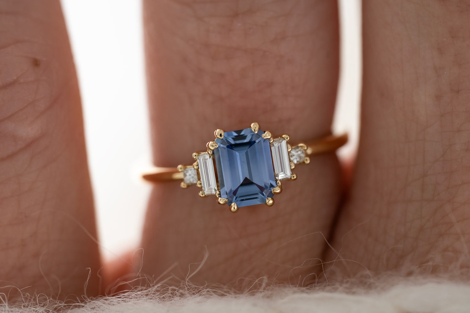 The Mira Ring | 1 CT Emerald Cut Blue Sapphire