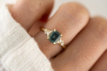 The Lyria Ring - 1.61 CT Teal Emerald Cut Montana Sapphire - Lavender Creek Gems 