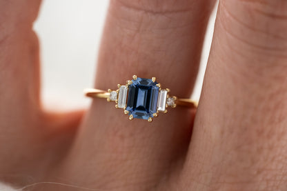 The Mira Ring | 1 CT Emerald Cut Blue Sapphire