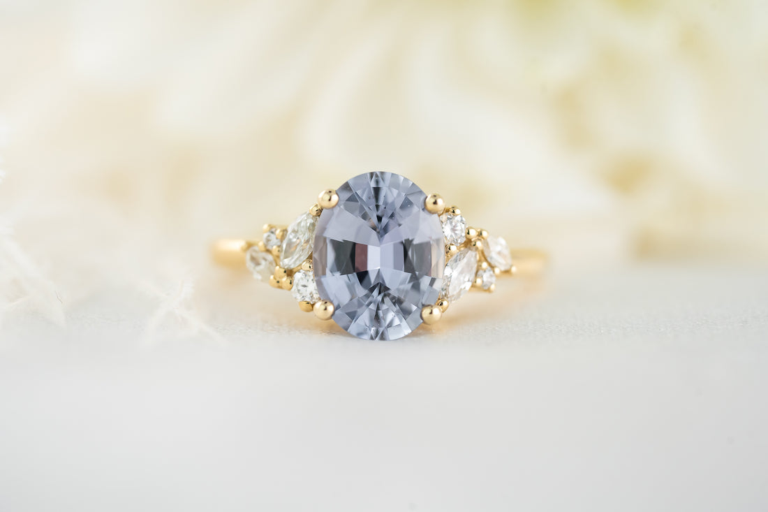 The Laurel Ring | 2.73 CT Oval Silver Blue Sapphire - Lavender Creek Gems