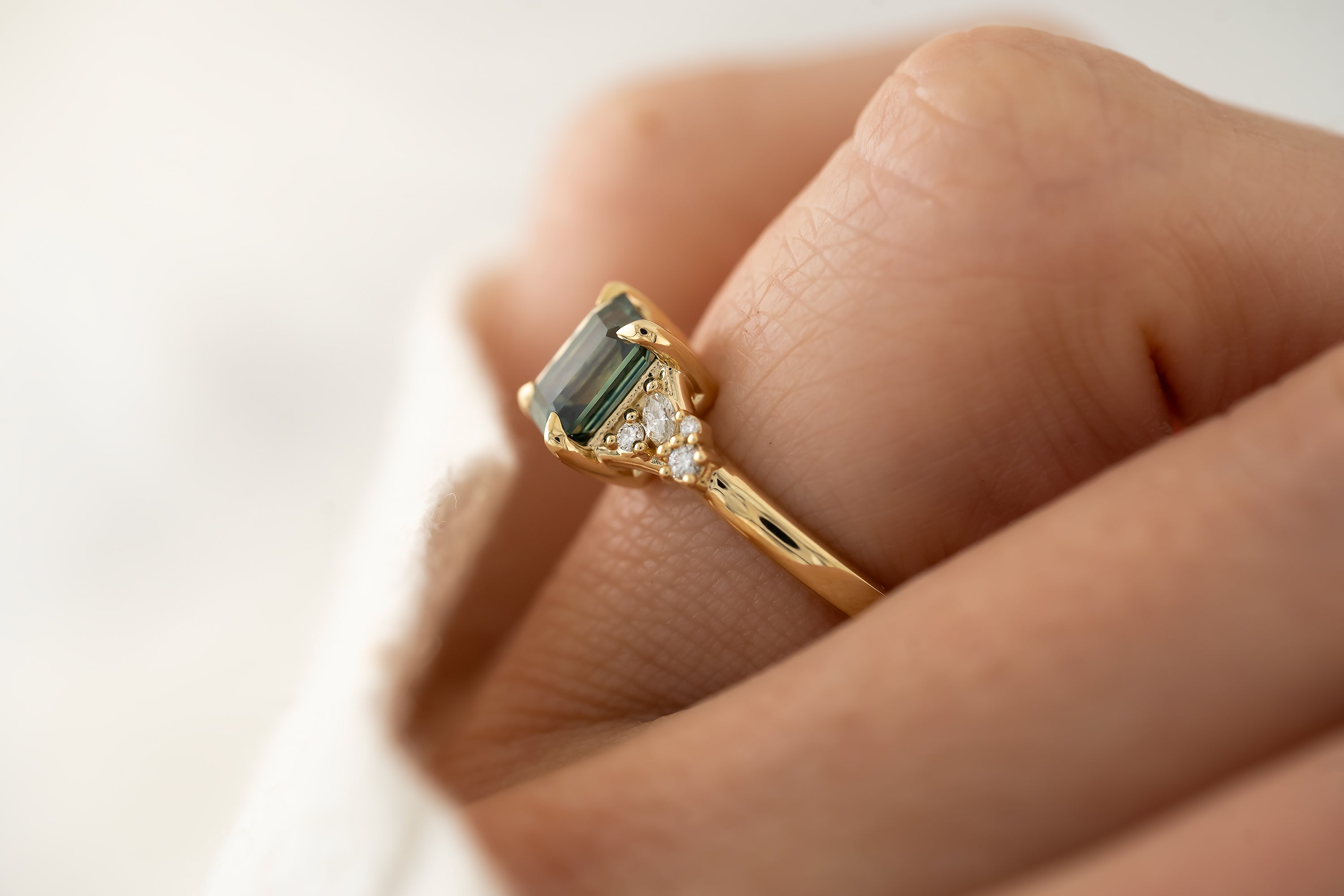 The Lyria Ring - 1.61 CT Teal Emerald Cut Montana Sapphire
