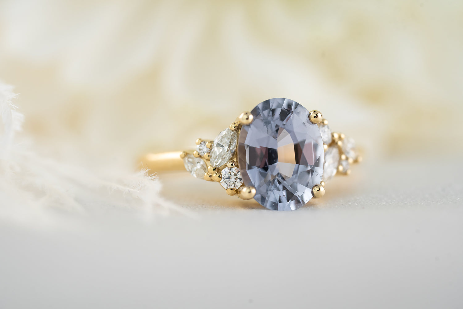 The Laurel Ring | 2.73 CT Oval Silver Blue Sapphire