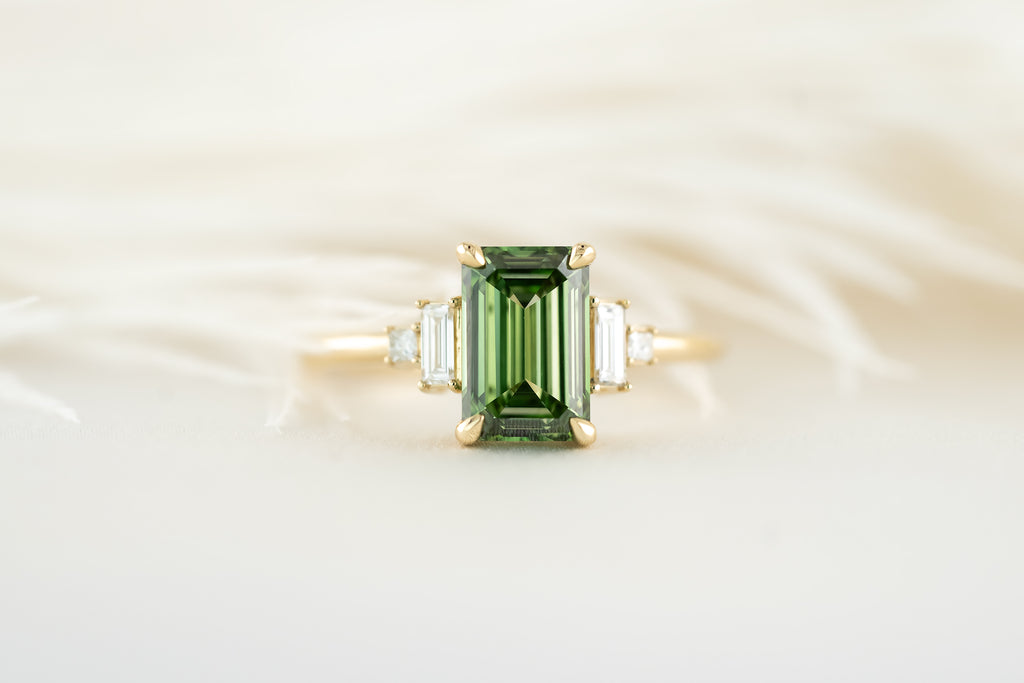 The Mira Ring - 2 CT Emerald Cut Green Lab Diamond - Lavender Creek Gems 