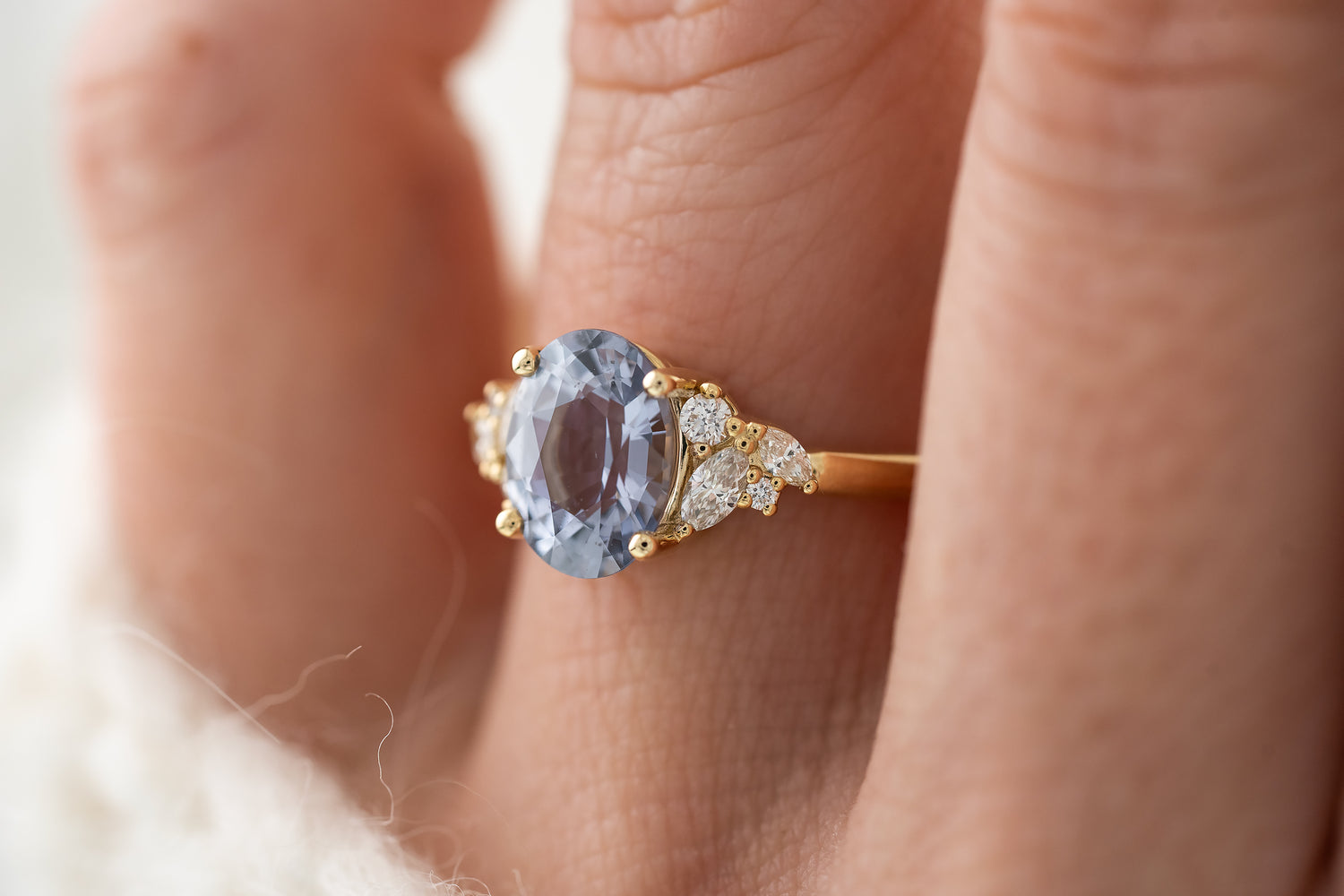 The Laurel Ring | 2.73 CT Oval Silver Blue Sapphire