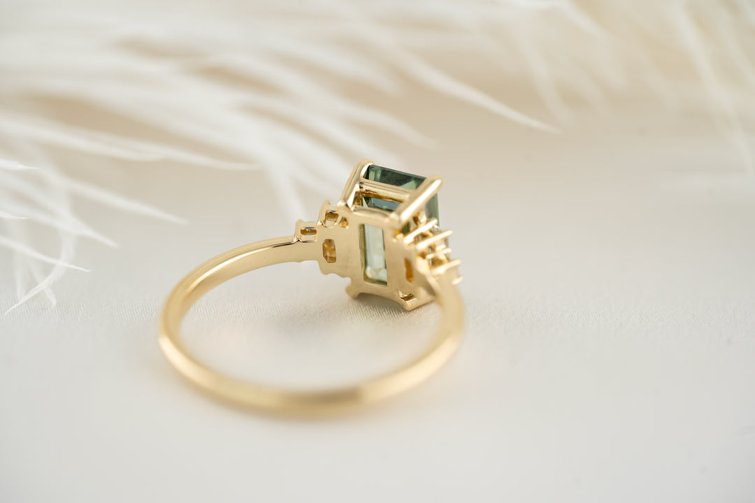 The Mira Ring - 2 CT Emerald Cut Green Lab Diamond