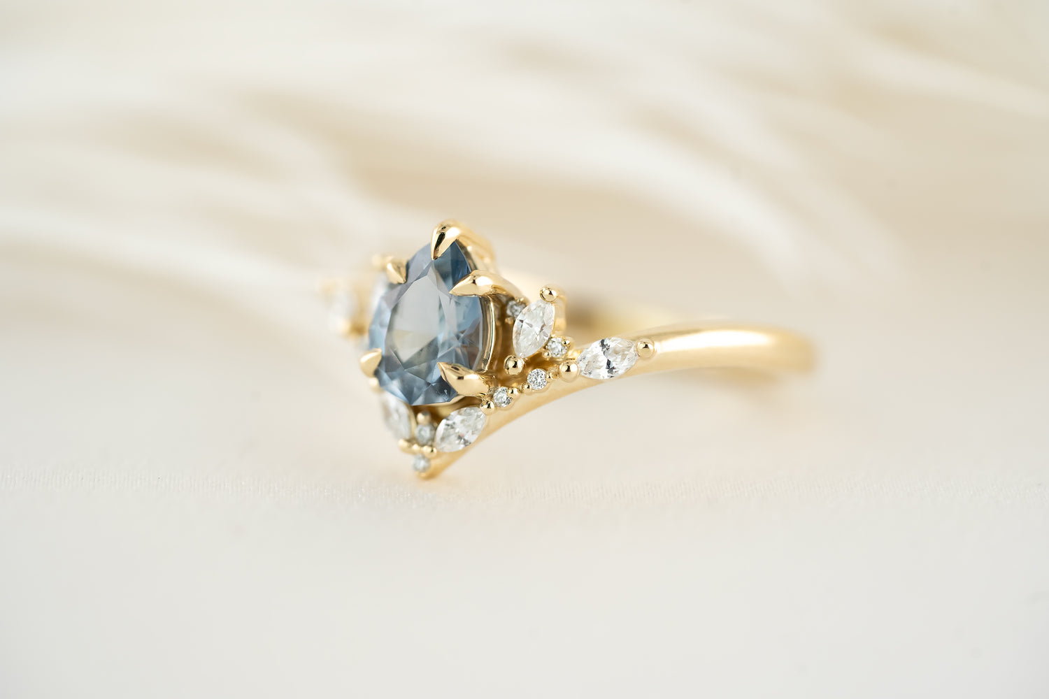 The Aurora Ring - 0.92 CT Pear Light Blue Sapphire - Lavender Creek Gems 