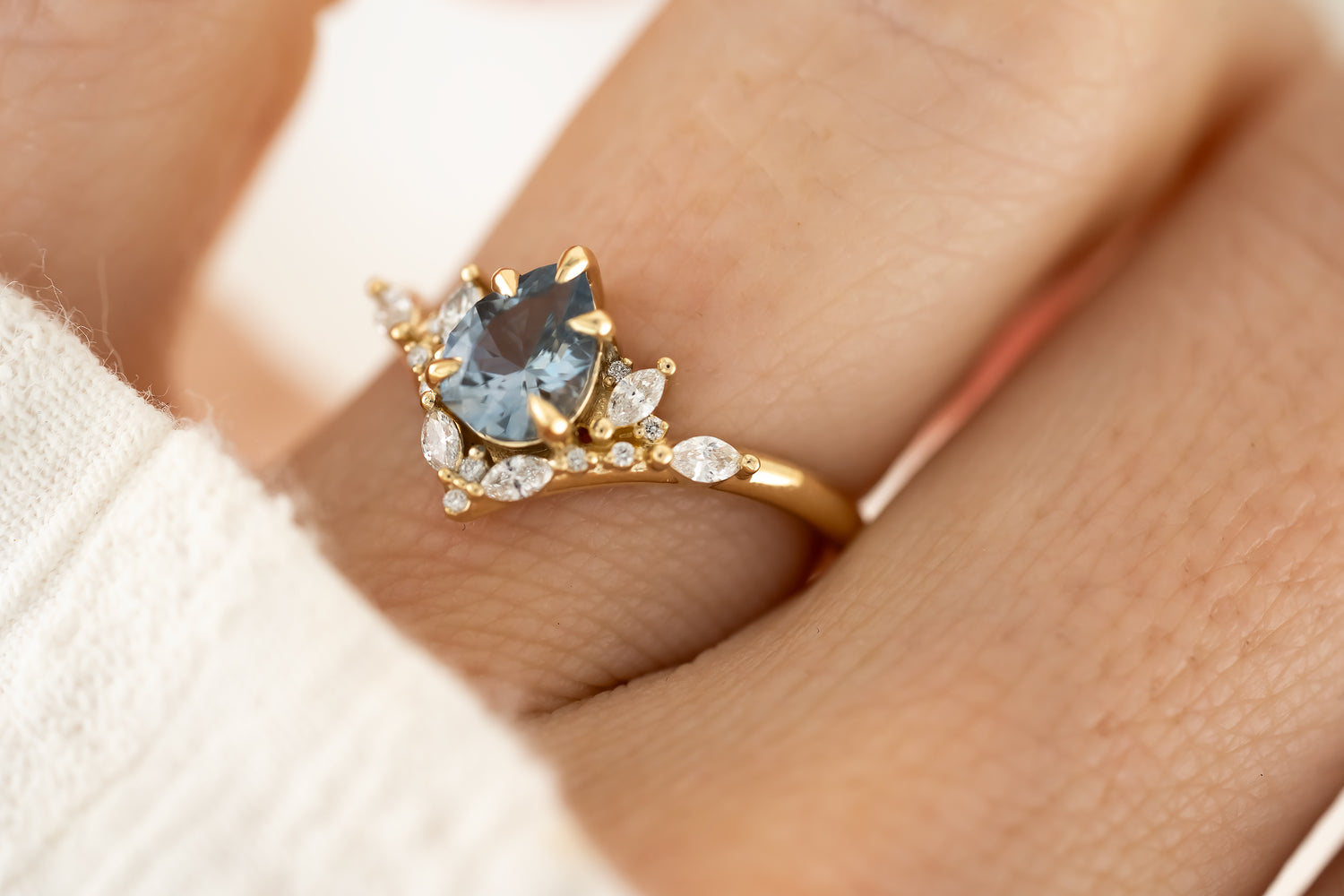 The Aurora Ring - 0.92 CT Pear Light Blue Sapphire - Lavender Creek Gems 