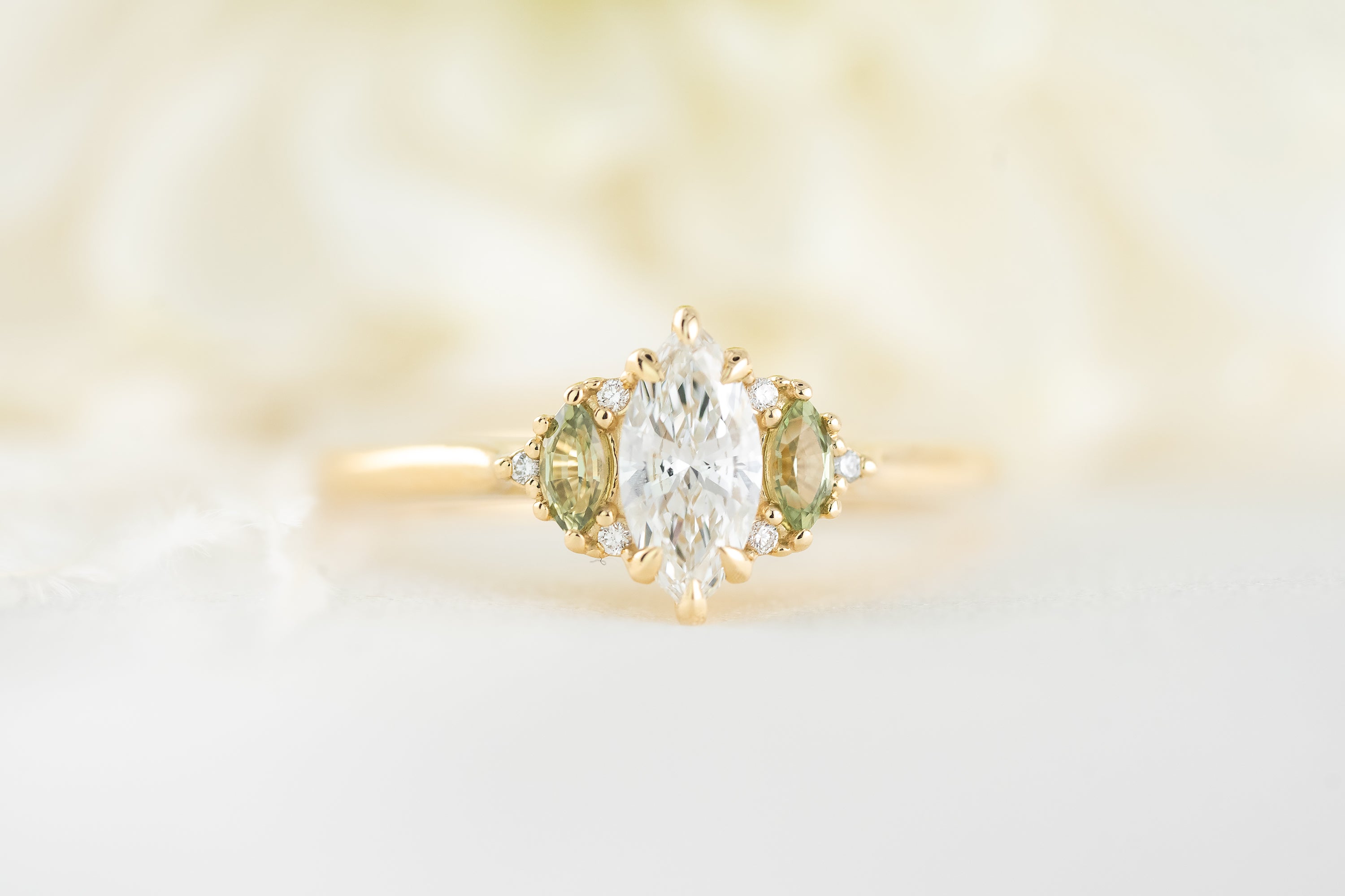 The Maren Ring | Marquise Diamond + Green Sapphire - Lavender Creek Gems 