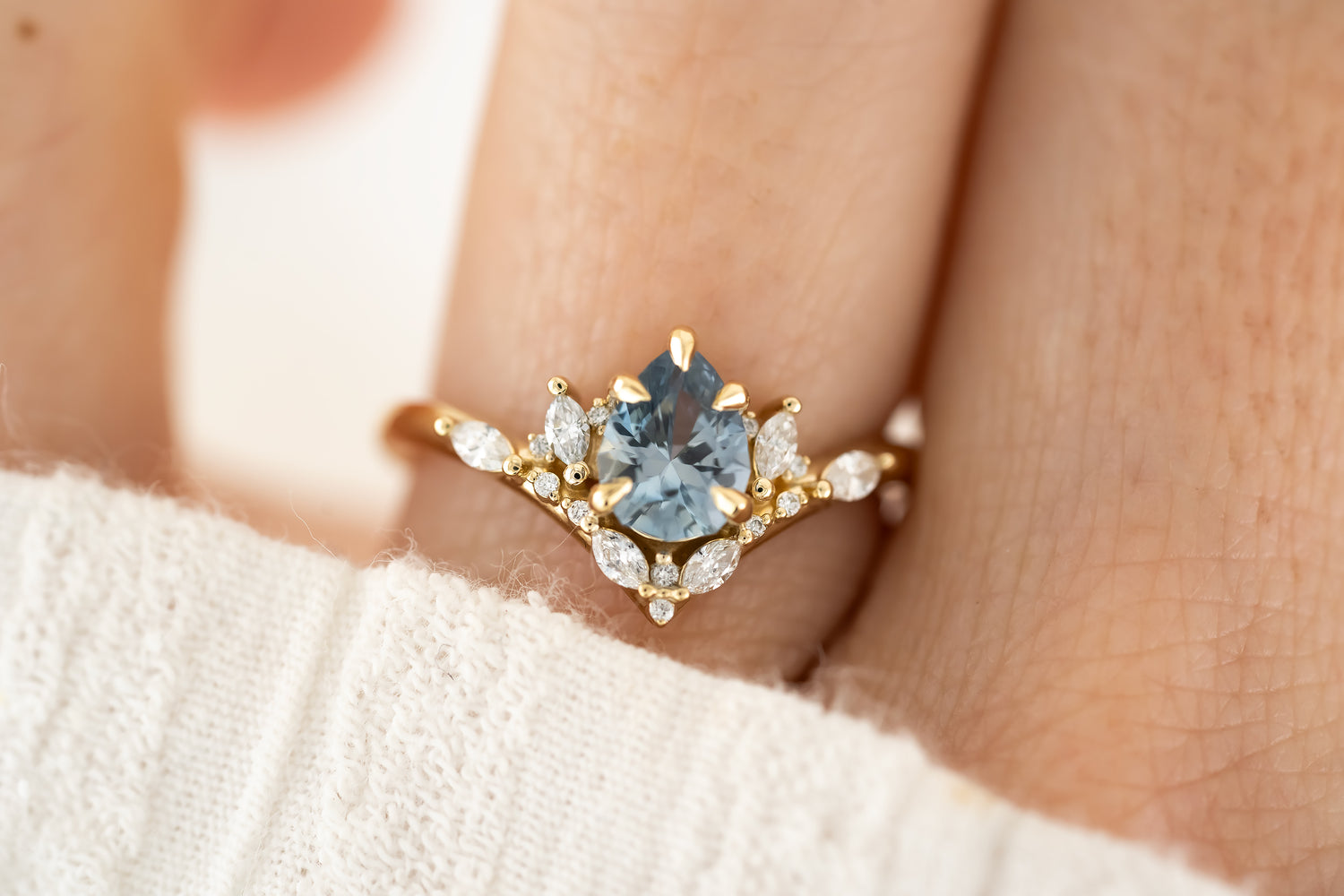 The Aurora Ring - 0.92 CT Pear Light Blue Sapphire - Lavender Creek Gems 