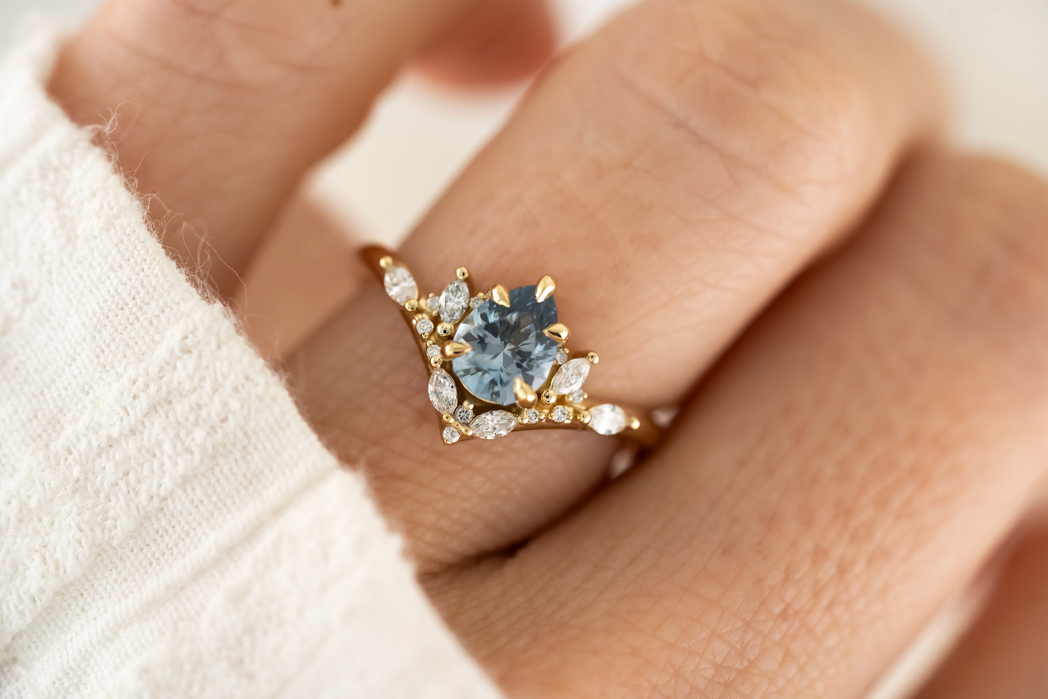 The Aurora Ring - 0.92 CT Pear Light Blue Sapphire - Lavender Creek Gems 