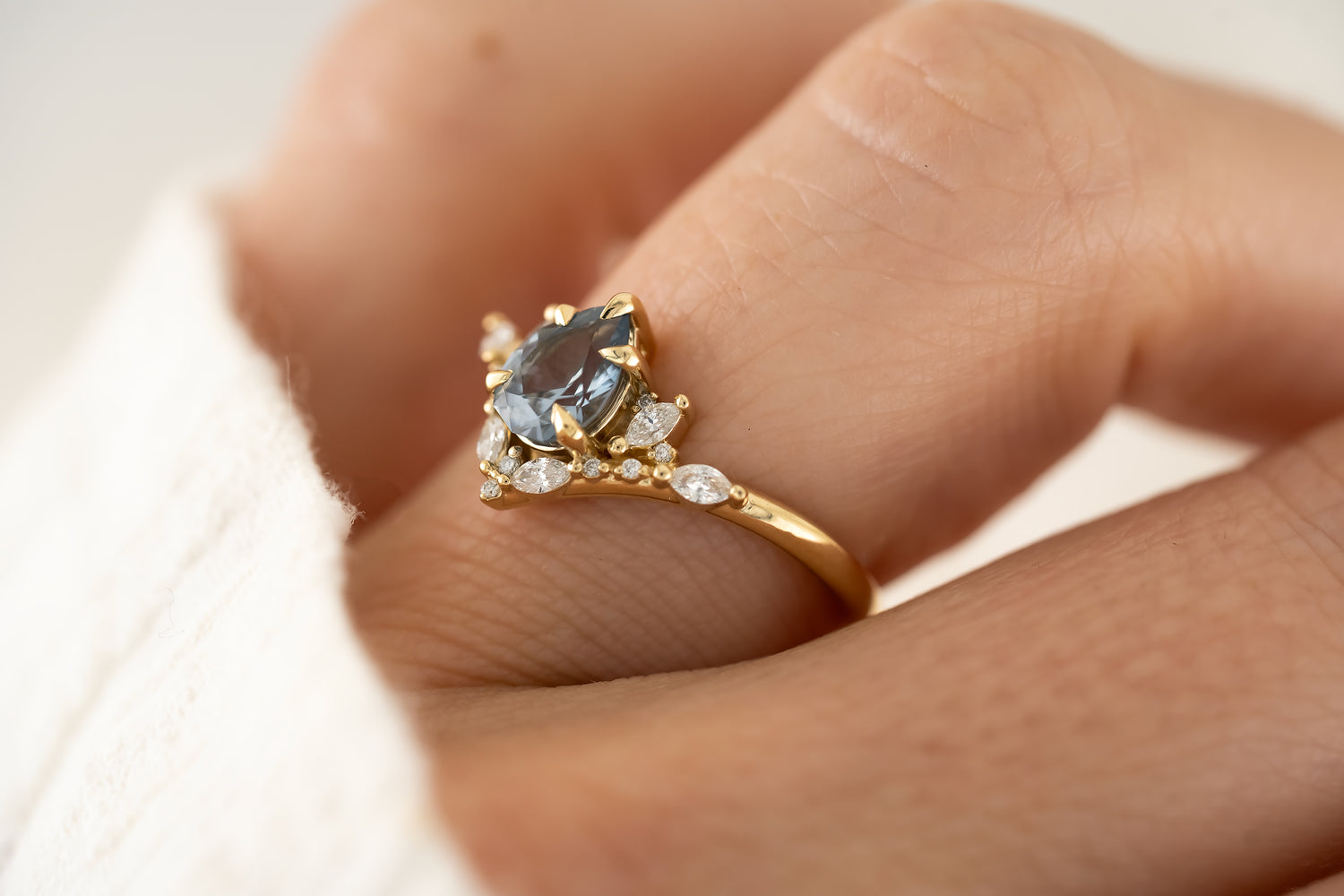 The Aurora Ring - 0.92 CT Pear Light Blue Sapphire - Lavender Creek Gems 