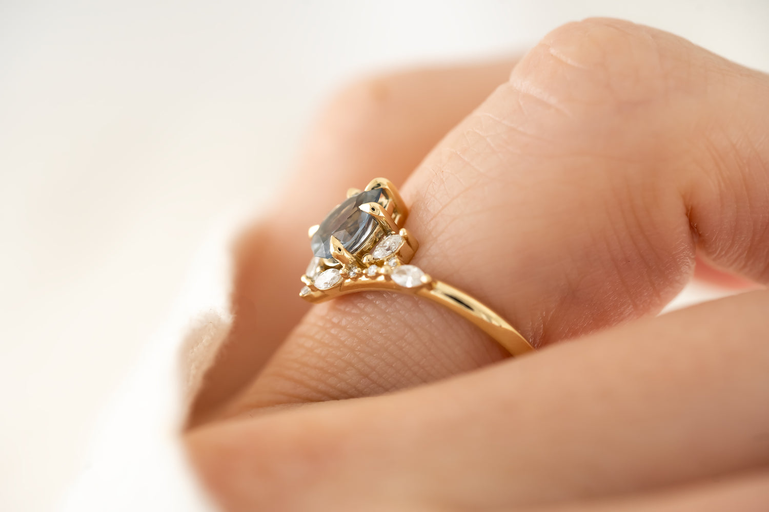 The Aurora Ring - 0.92 CT Pear Light Blue Sapphire - Lavender Creek Gems 