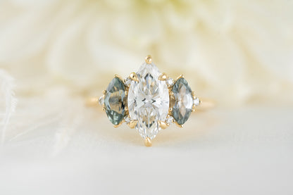 The Maren Ring | Marquise Diamond + Montana Sapphire