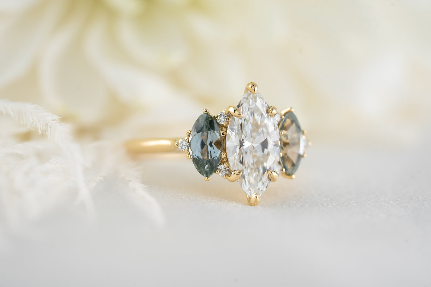 The Maren Ring | Marquise Diamond + Montana Sapphire