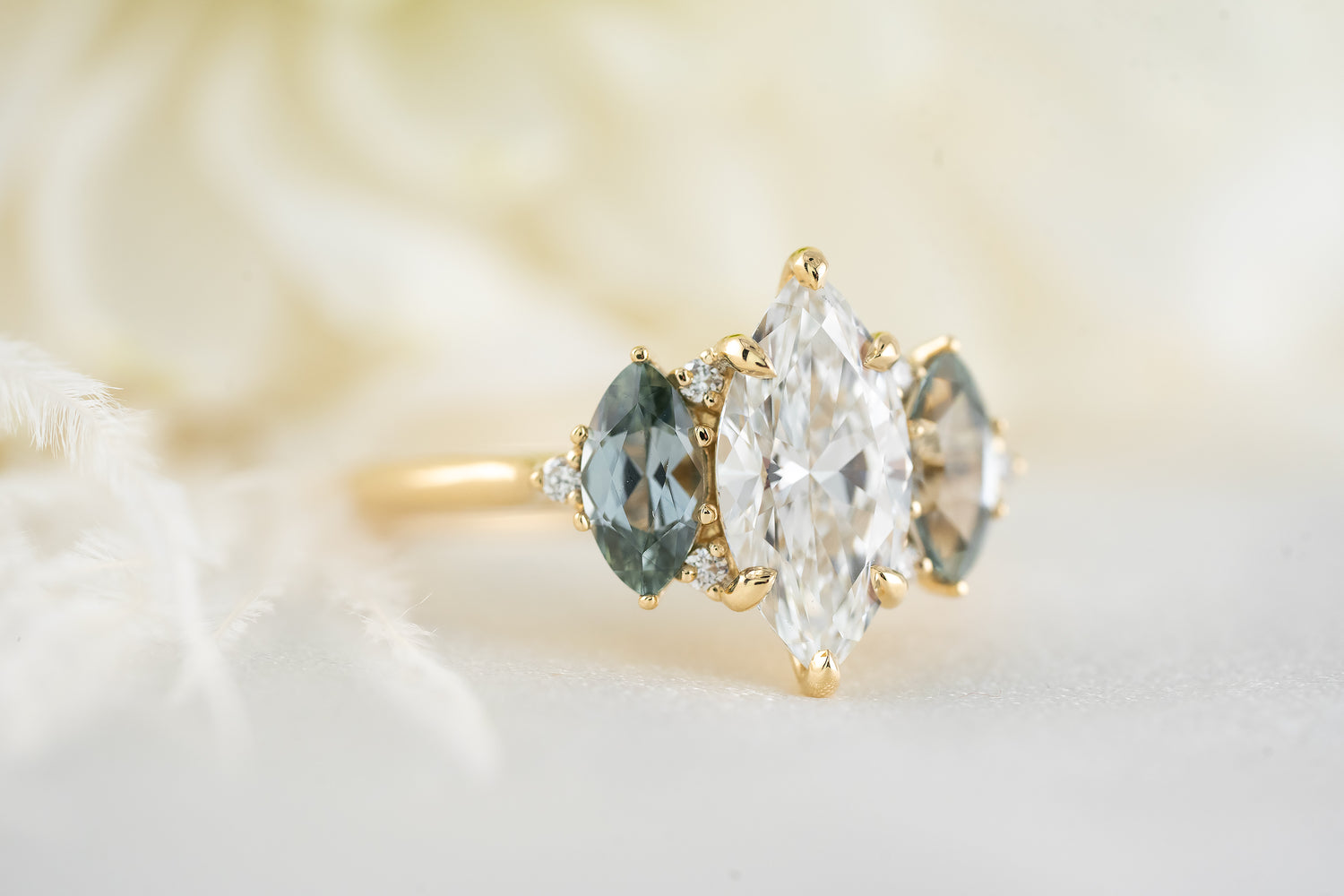 The Maren Ring | Marquise Diamond + Montana Sapphire