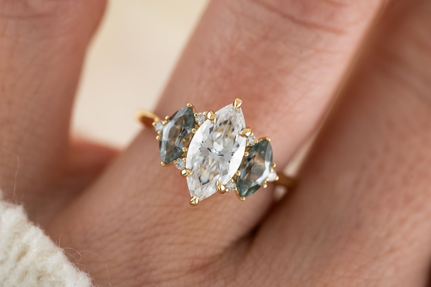 The Maren Ring | Marquise Diamond + Montana Sapphire