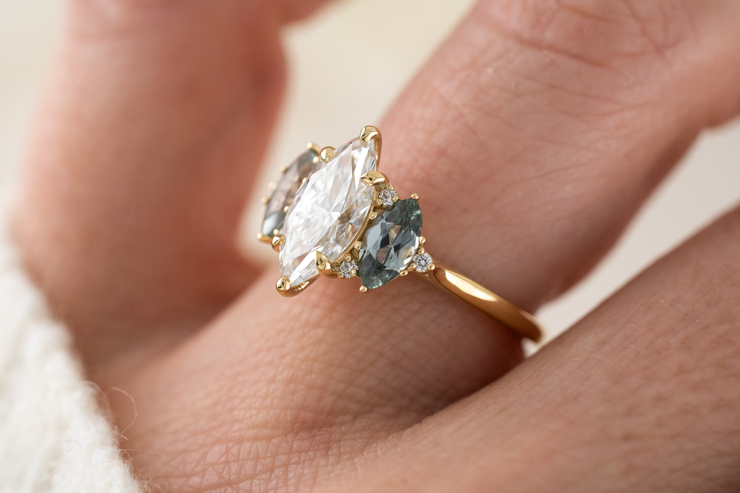 The Maren Ring | Marquise Diamond + Montana Sapphire