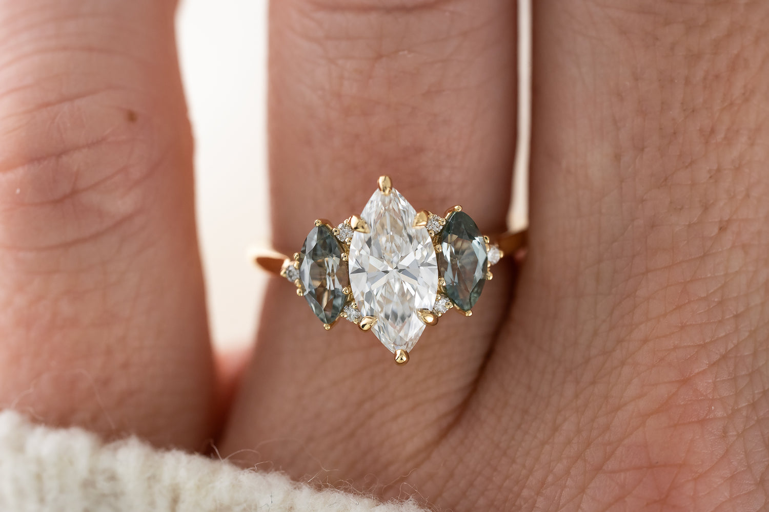 The Maren Ring | Marquise Diamond + Montana Sapphire