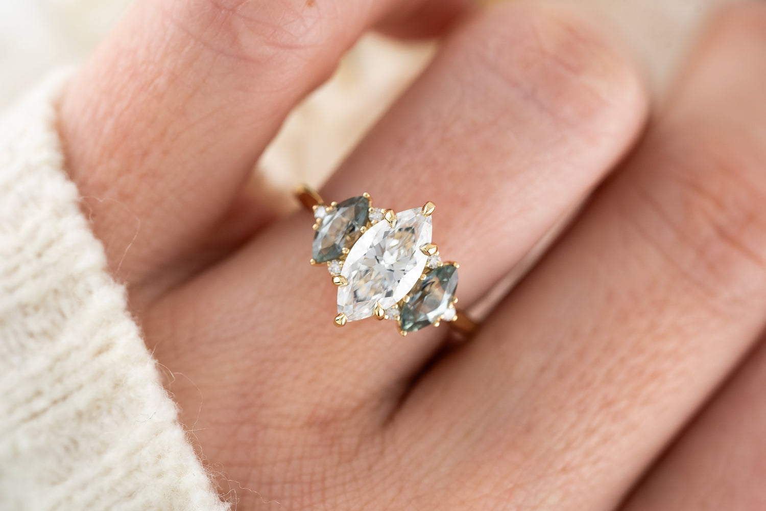 The Maren Ring | Marquise Diamond + Montana Sapphire