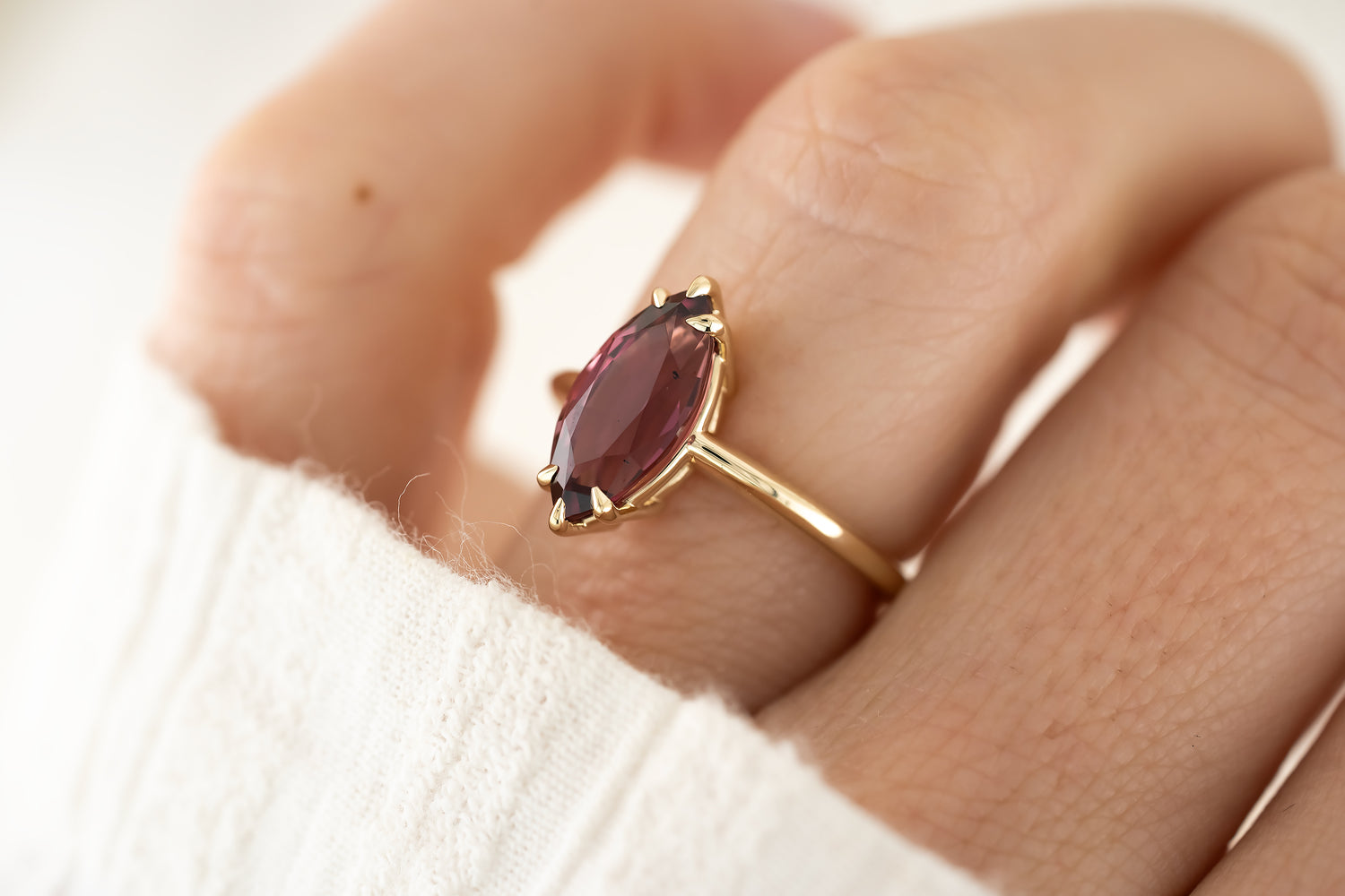 The Thalassa Ring - 3.1 CT Marquise Malaya Garnet - Lavender Creek Gems 
