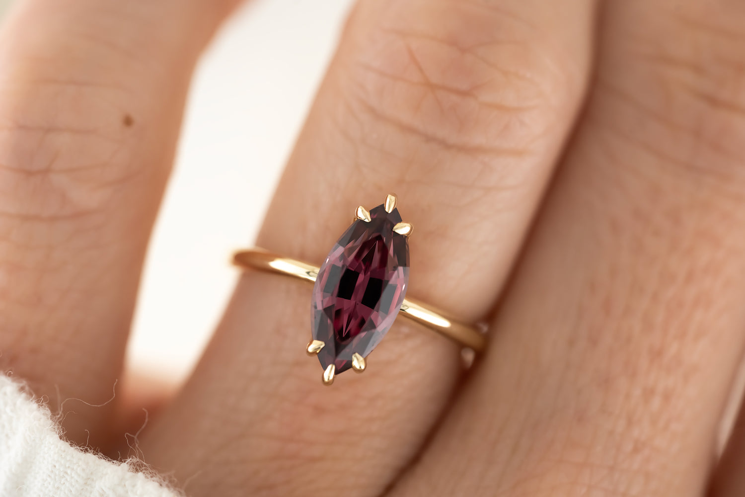 The Thalassa Ring - 3.1 CT Marquise Malaya Garnet - Lavender Creek Gems 