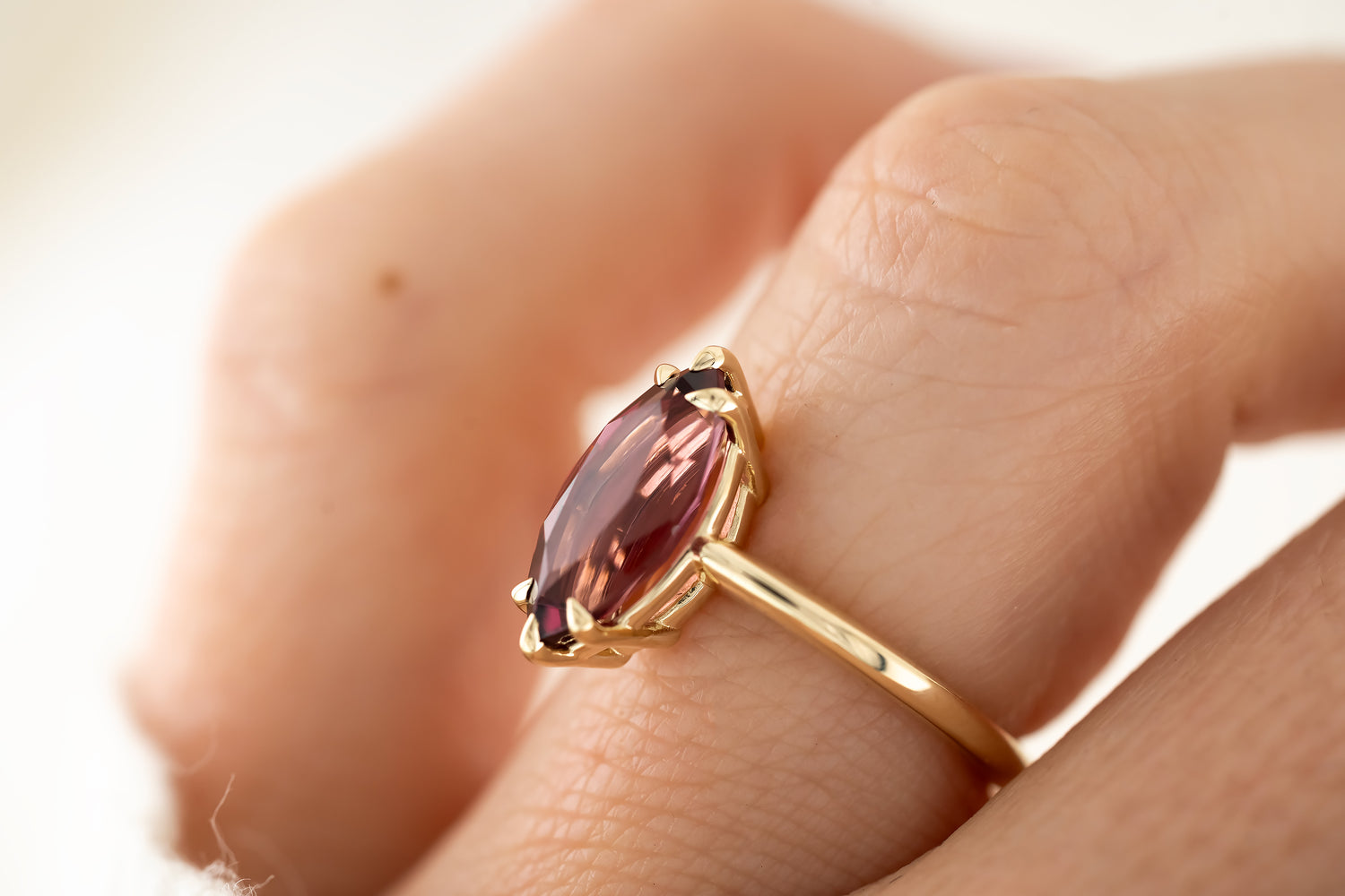 The Thalassa Ring - 3.1 CT Marquise Malaya Garnet - Lavender Creek Gems 