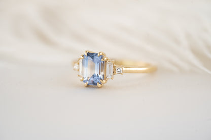 The Mira Ring - 1.4 CT Emerald Cut Periwinkle Bi-Color Sapphire - Lavender Creek Gems 