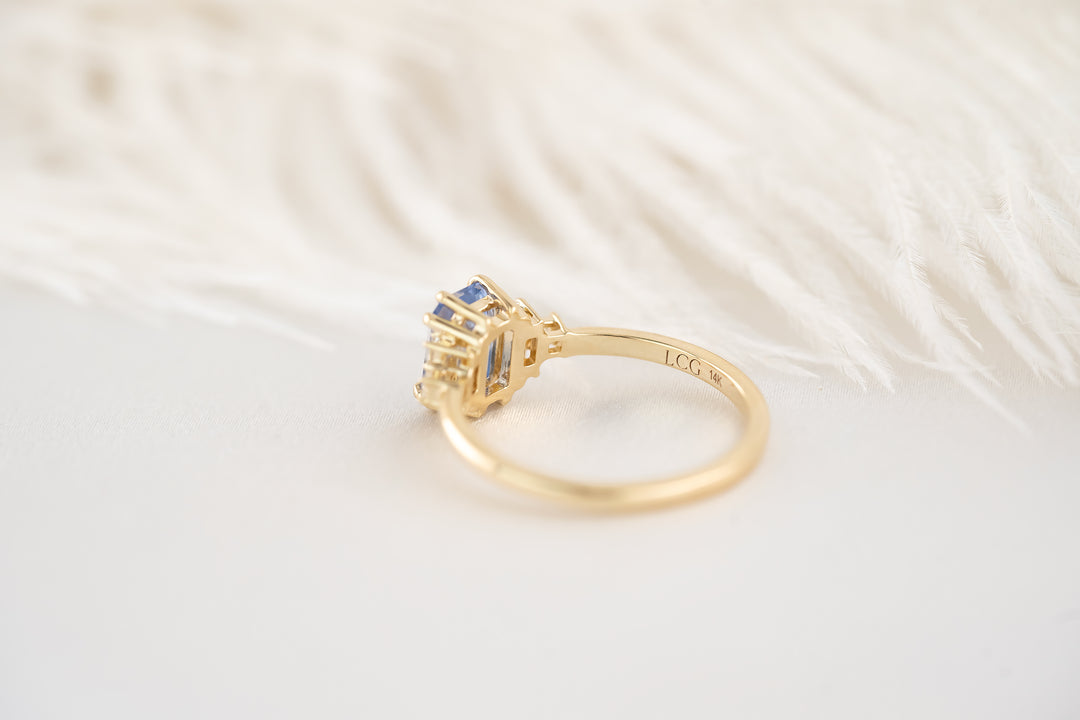 The Mira Ring - 1.4 CT Emerald Cut Periwinkle Bi-Color Sapphire