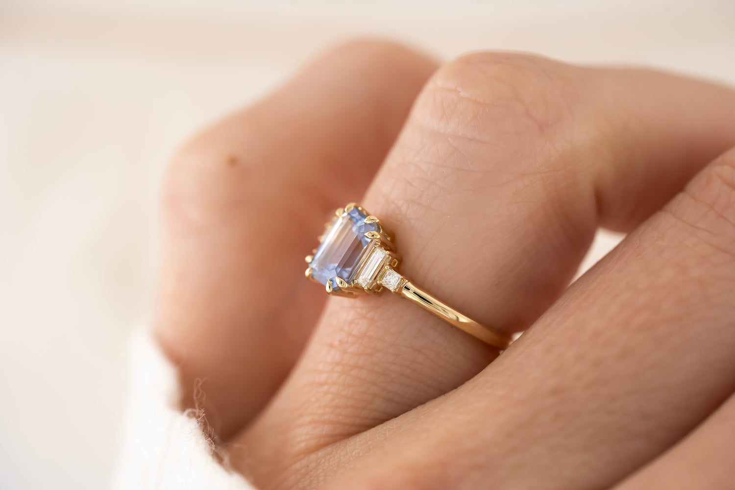 The Mira Ring - 1.4 CT Emerald Cut Periwinkle Bi-Color Sapphire - Lavender Creek Gems 