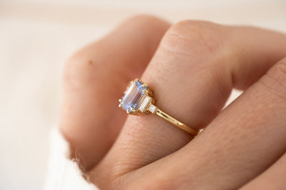 The Mira Ring - 1.4 CT Emerald Cut Periwinkle Bi-Color Sapphire - Lavender Creek Gems 