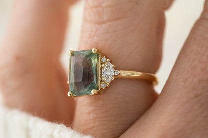 The Maren Ring | 4 CT Radiant Teal Sapphire