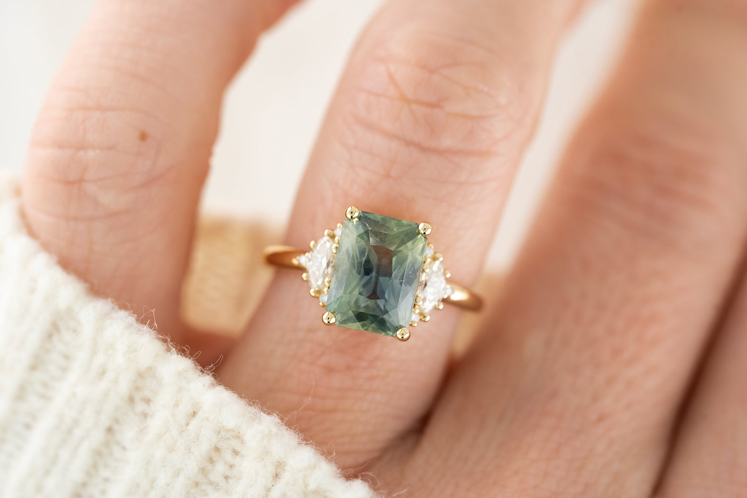 The Maren Ring | 4 CT Radiant Teal Sapphire