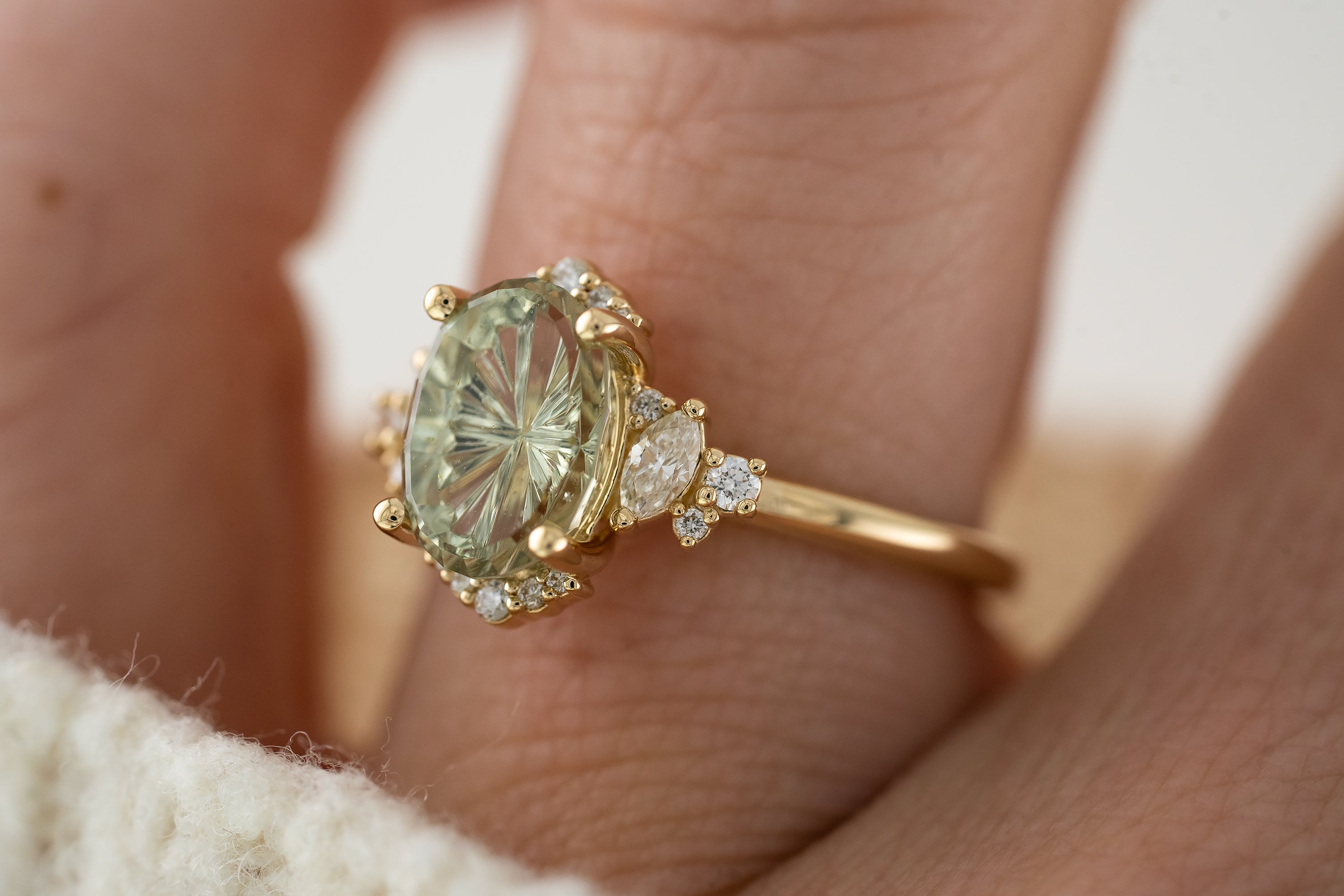 The Naevia Ring | 3.03 CT Oval Starbrite™ Cut Mint Sapphire - Lavender Creek Gems 