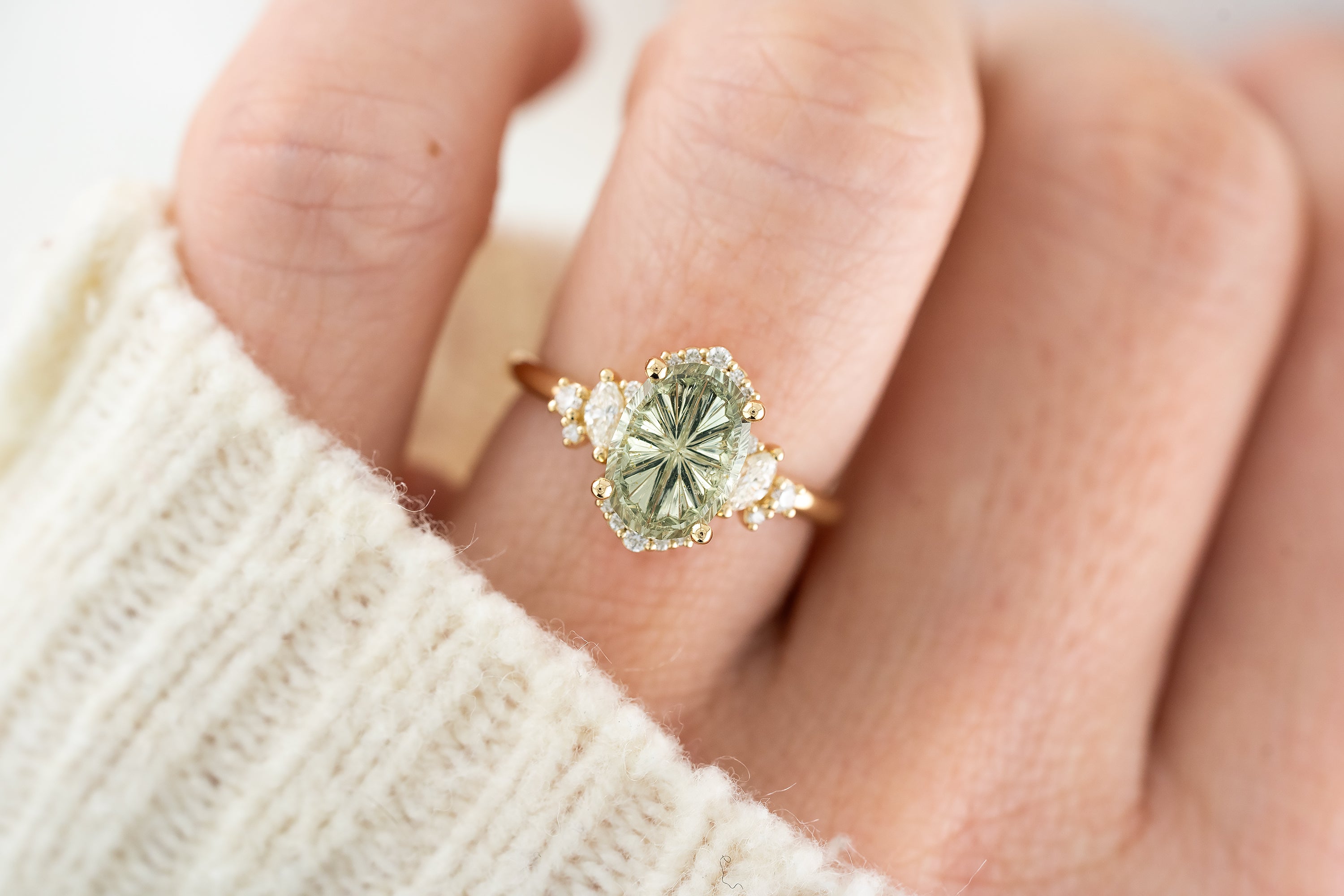 The Naevia Ring | 3.03 CT Oval Starbrite™ Cut Mint Sapphire - Lavender Creek Gems 