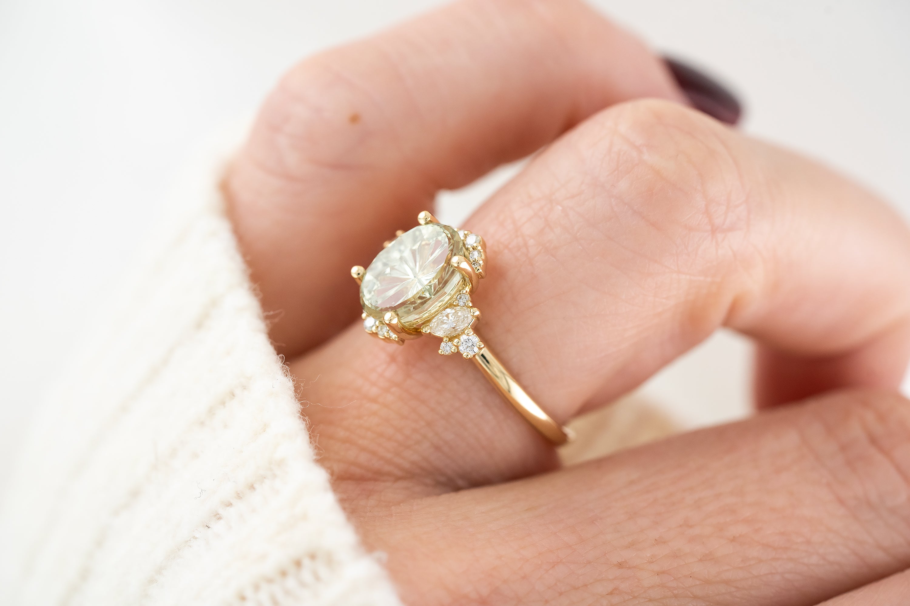 The Naevia Ring | 3.03 CT Oval Starbrite™ Cut Mint Sapphire - Lavender Creek Gems 