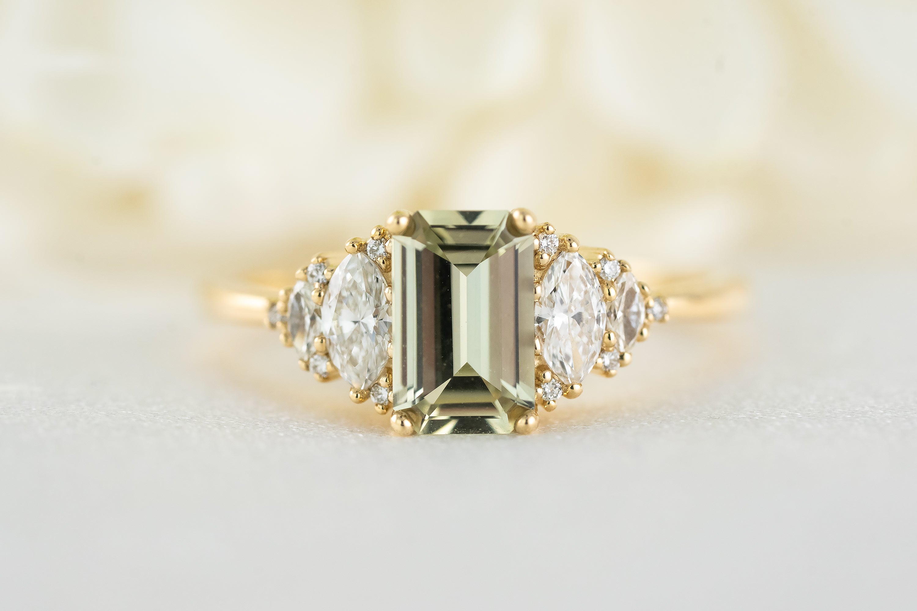 The Vivienne Ring | 1.1 CT Emerald Cut Pastel Green Sapphire - Lavender Creek Gems 