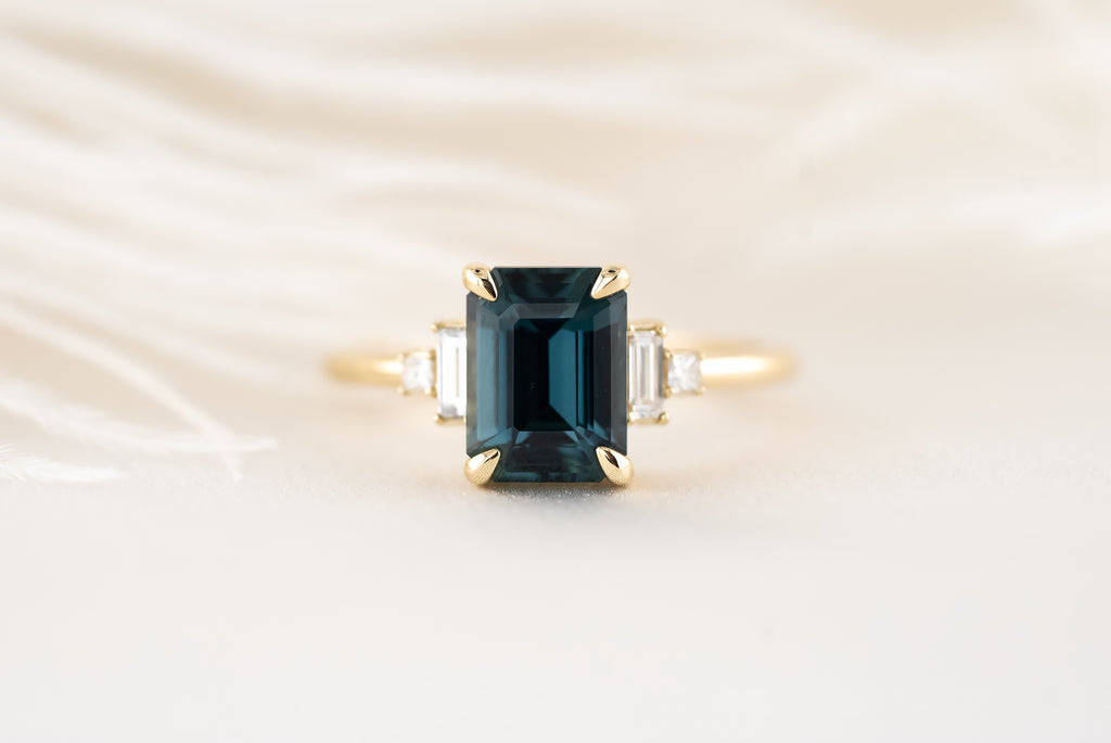 The Mira Ring | 2.65 CT Emerald Cut Teal Sapphire - Lavender Creek Gems 