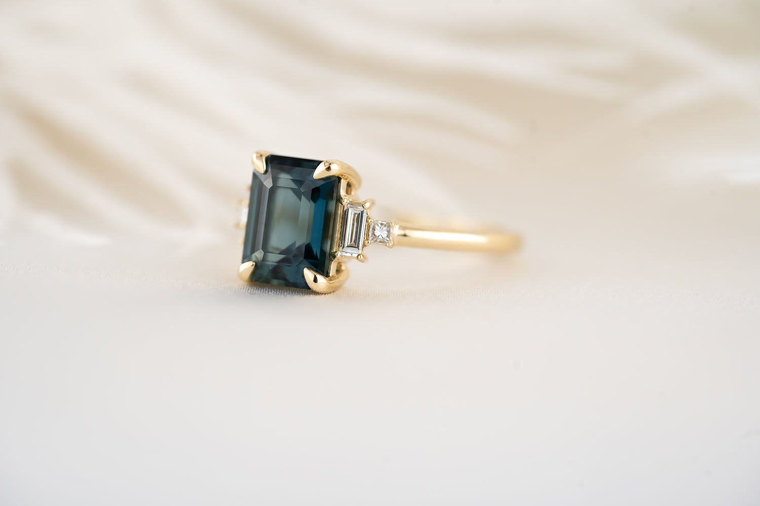 The Mira Ring | 2.65 CT Emerald Cut Teal Sapphire - Lavender Creek Gems 